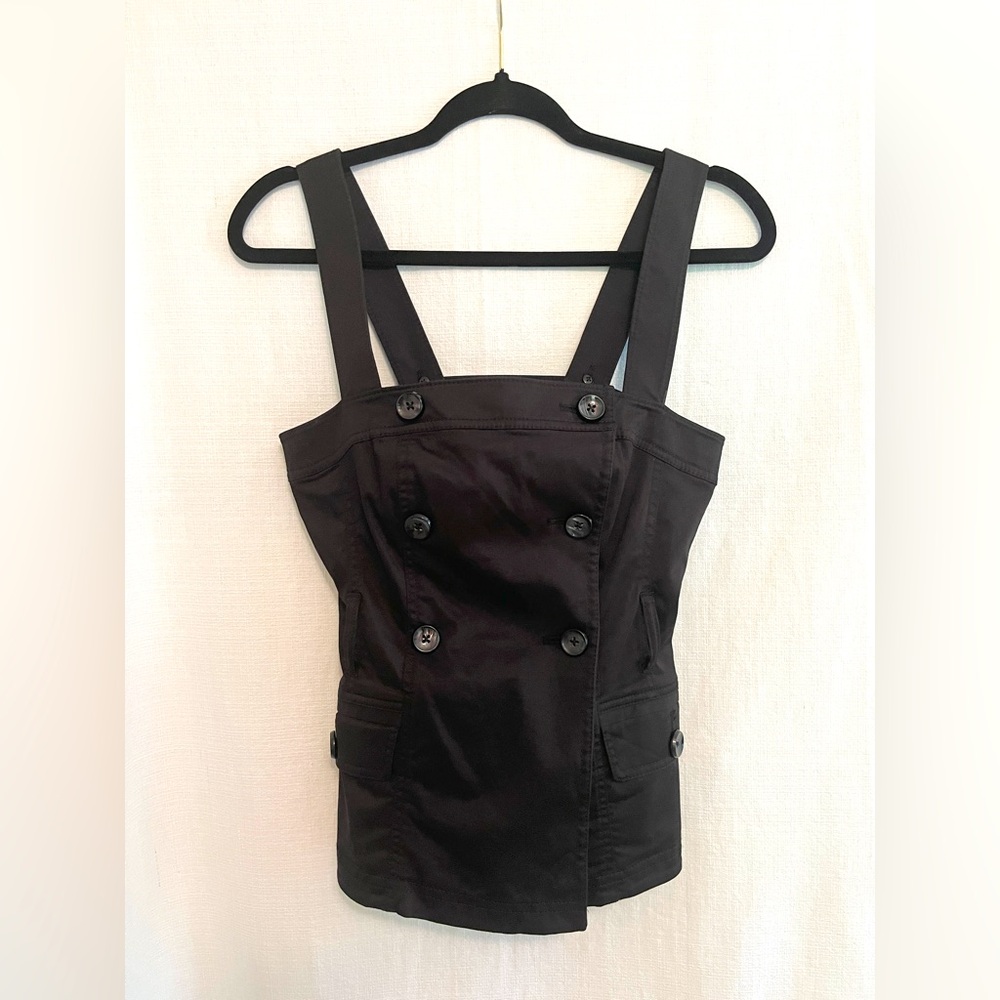White House Black Market Black Double-Breasted Button-Down Tank